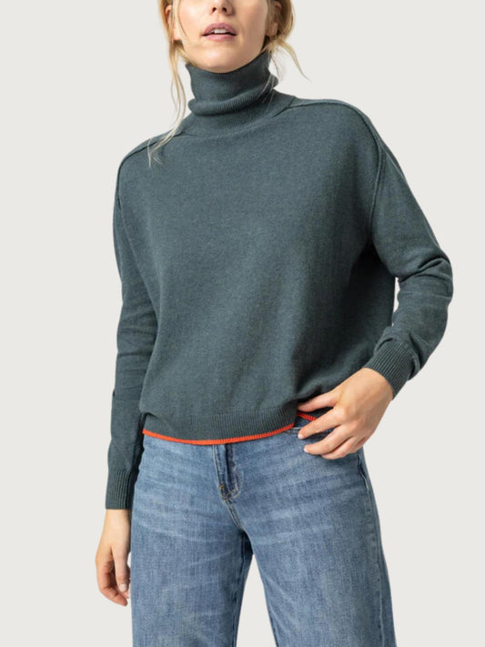 Lilla P - Easy Turtleneck Sweater with Tipping - Sz M