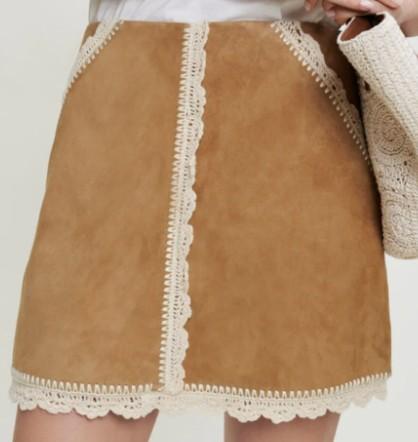 Maje - Suede Skirt with Crochet Trim - Sz 40
