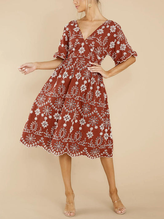 BB Dakota - Wild Spirit Embroidered Eyelet Midi Dress - Sz XS