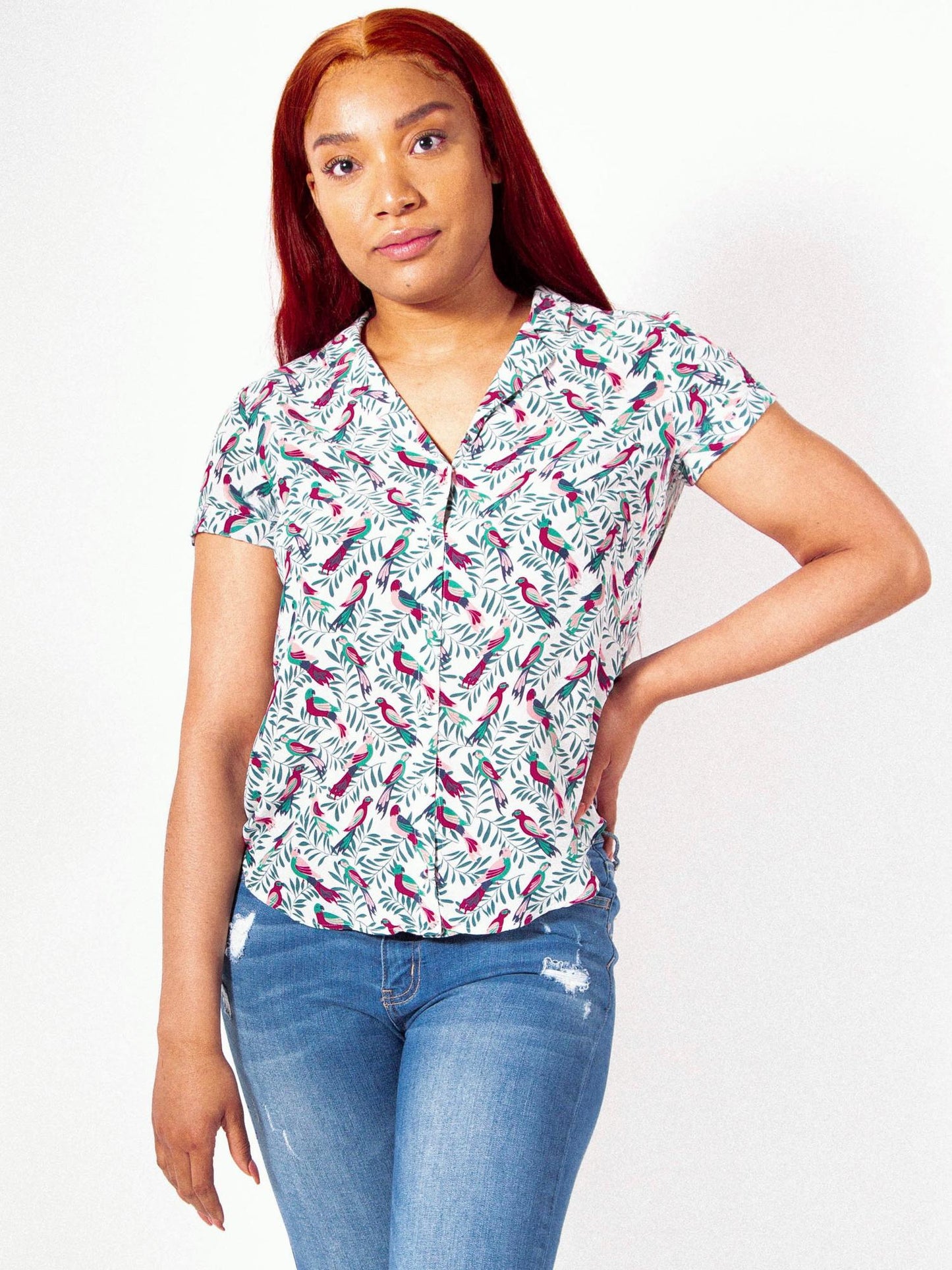 Upcycled by Armoire - Boden Short Sleeve Silk Button-Down Shirt - Sz 6