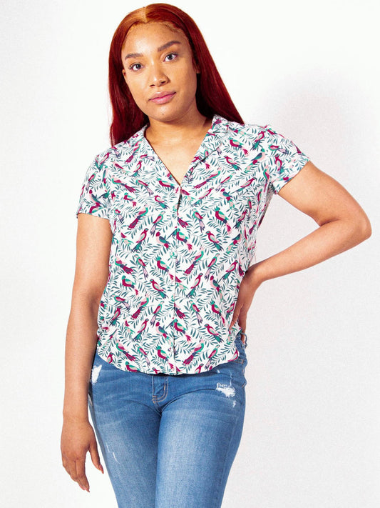 Upcycled by Armoire - Boden Short Sleeve Silk Button-Down Shirt - Sz 6