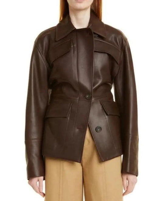 Vince - Belted Leather Safari Jacket - Sz S