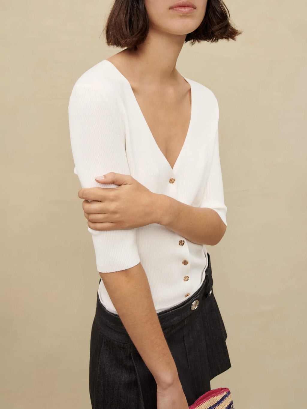 Maje - Button Down Ribbed Top - Sz M