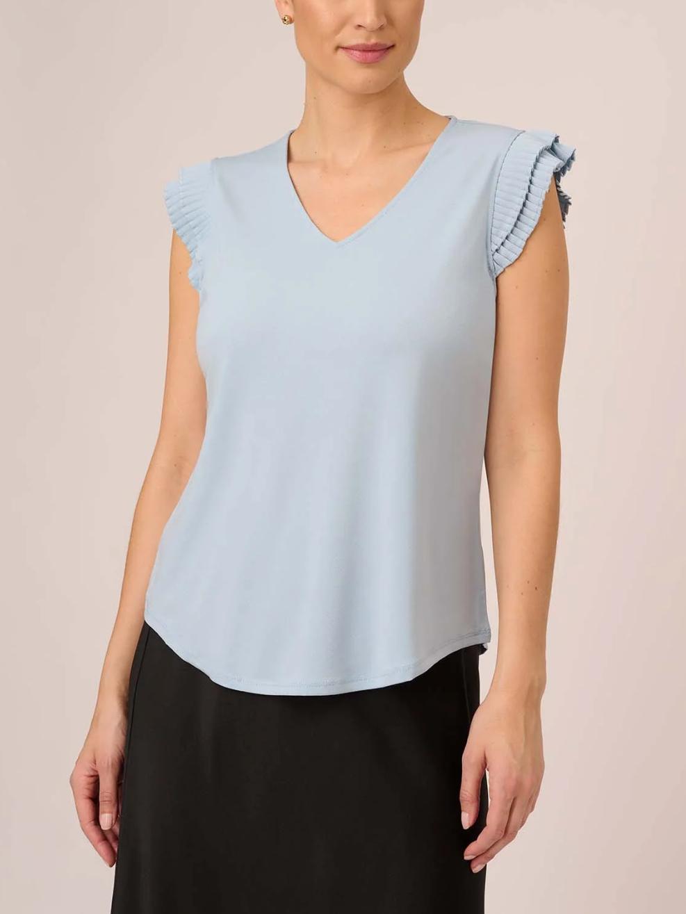 Adrianna Papell - V-Neck Pleated Flutter Sleeve Blouse - Sz L