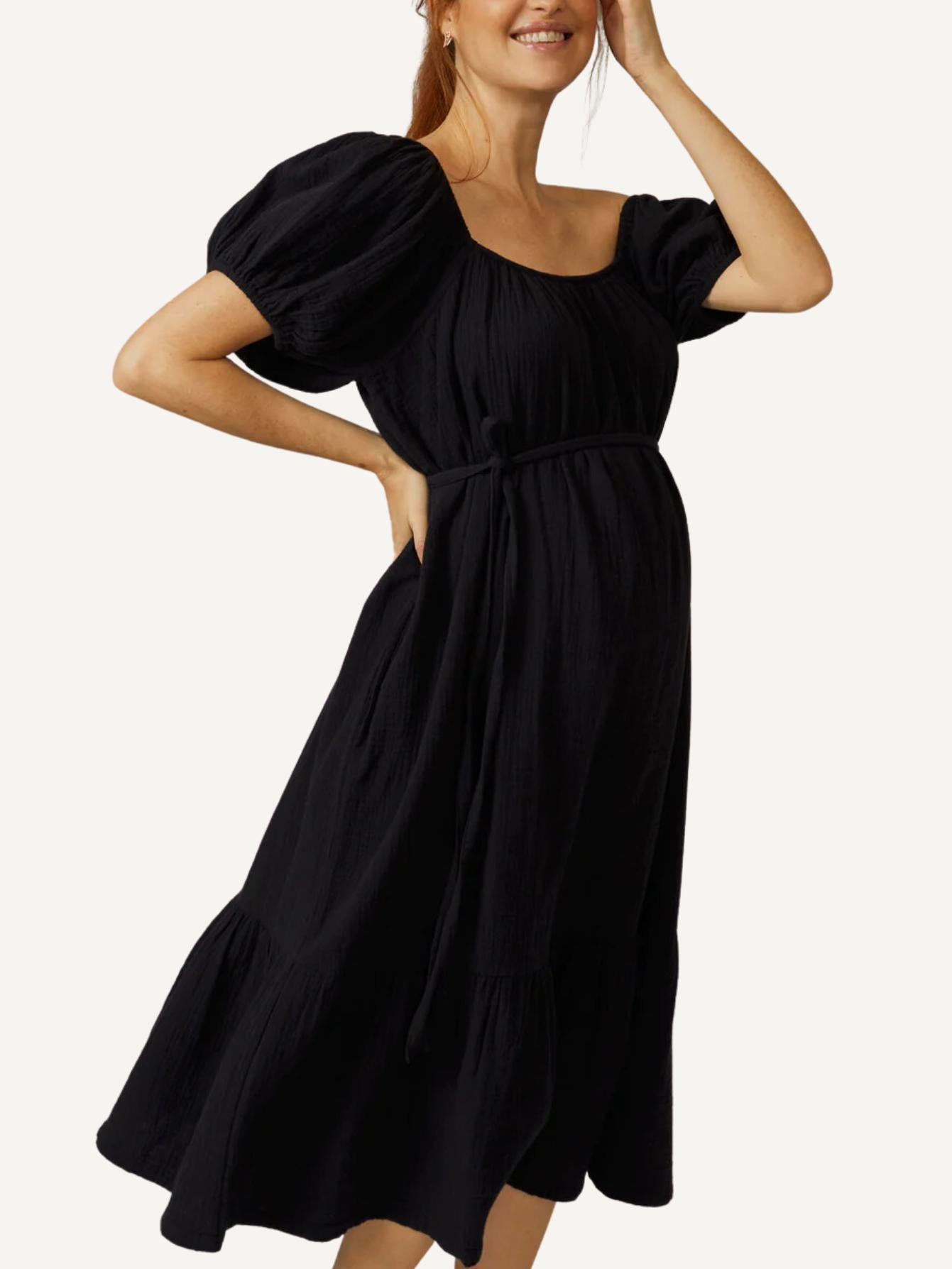 A Pea In The Pod - Mama Cloud Muslin Puff Sleeve Maternity Dress - Sz XSM