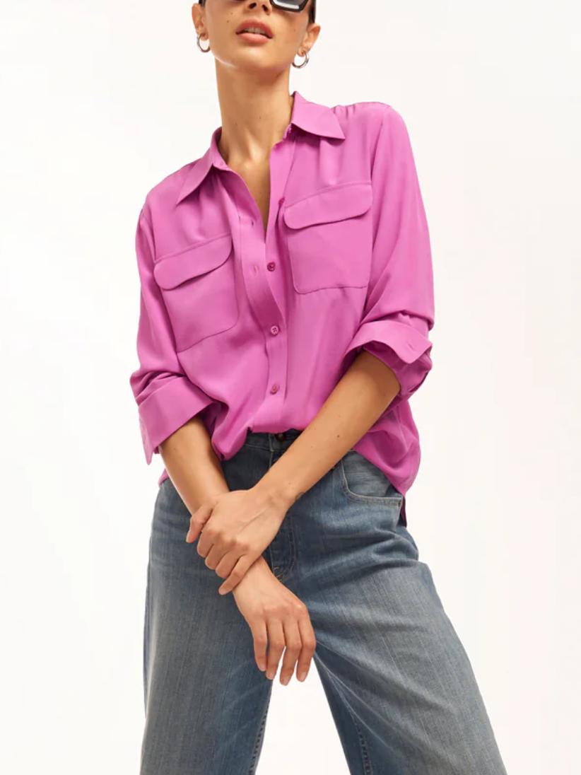 Equipment - Signature Slim Long Sleeve Silk Button-Down - Sz S