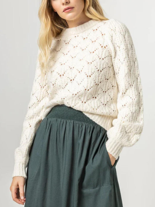 Lilla P - Novelty Stitch Cotton Blend Crewneck Sweater - Sz S