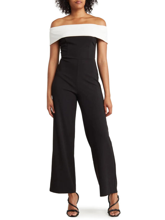 Marina - Off the Shoulder Scuba Crepe Wide Leg Jumpsuit - Sz 14