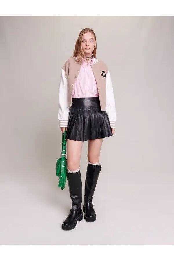 Maje - Junia Pleated Leather Skirt