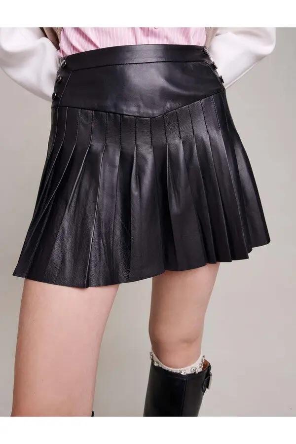 Maje - Junia Pleated Leather Skirt - Sz XS