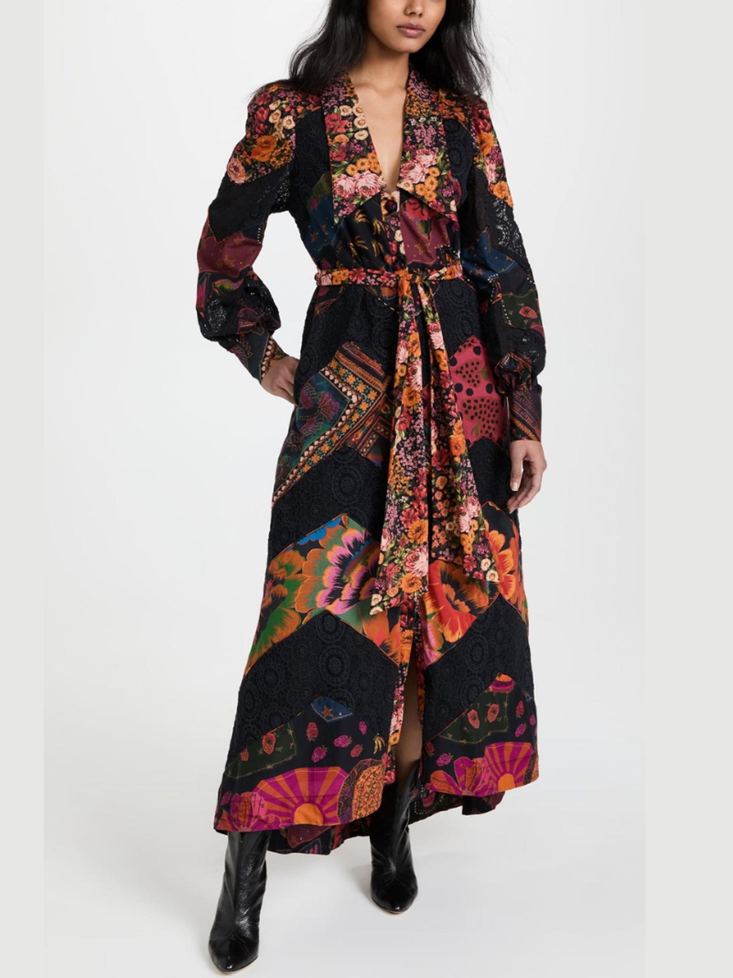 FARM Rio - Mixed Print & Lace Hi-Lo Hem Midi Dress - Sz M