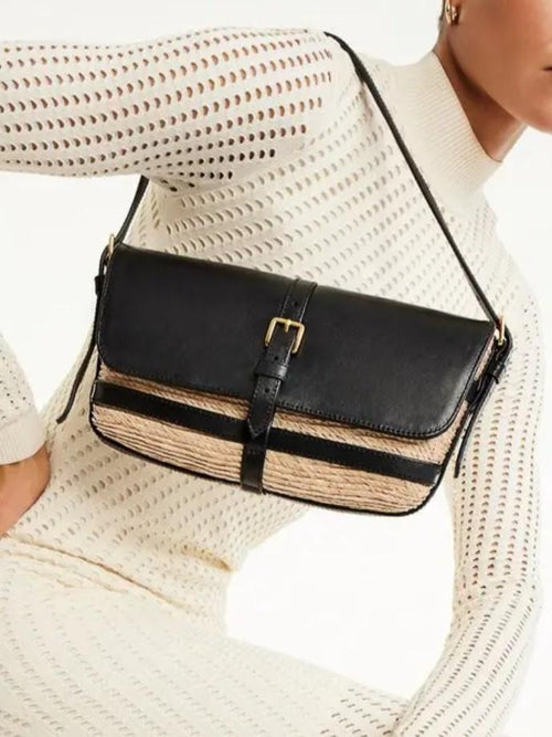 Altuzarra - Watermill Leather and Raffia Flap Shoulder Bag - Natural Black