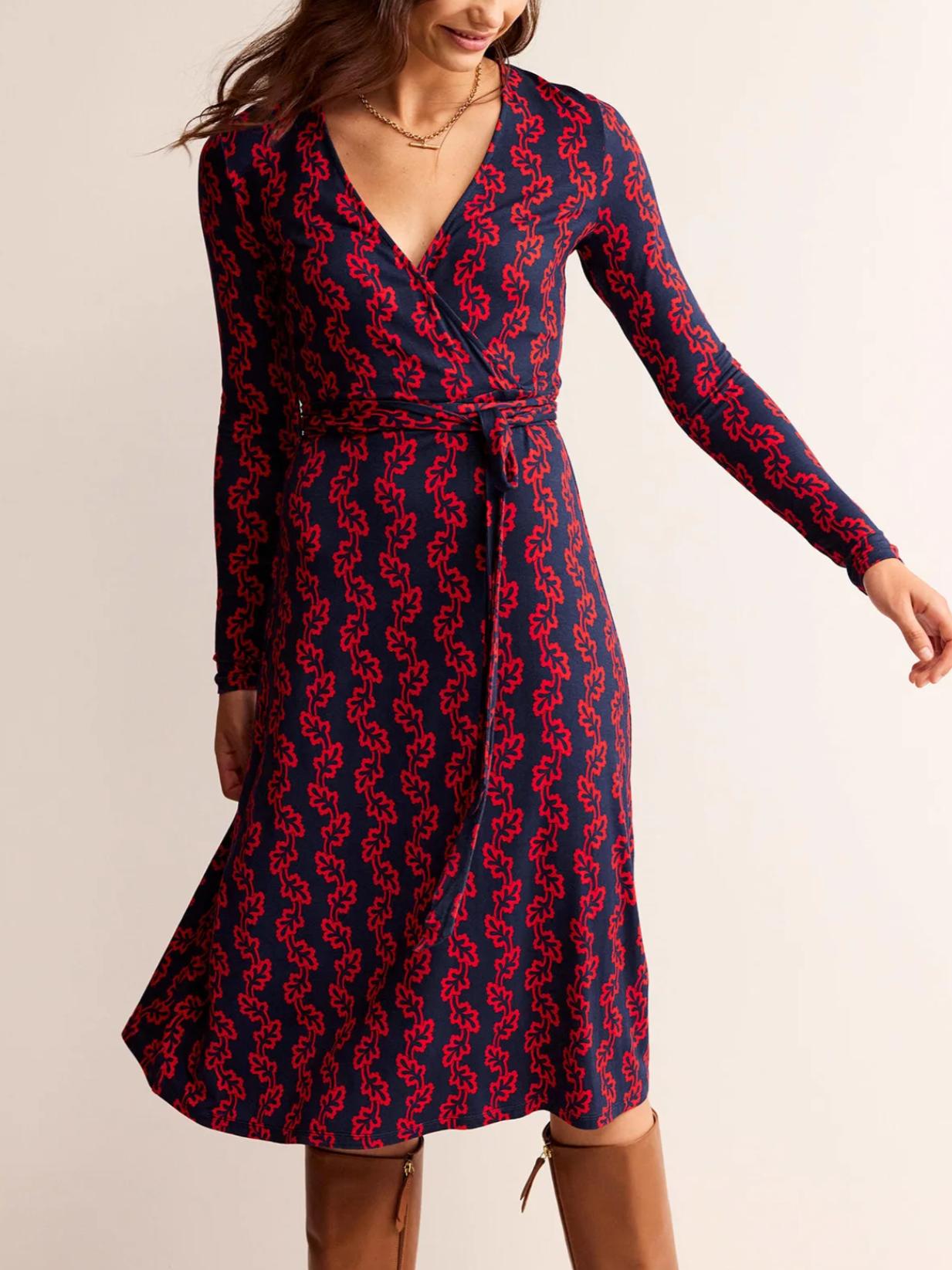 Boden - Nina Long Sleeve V-Neck Jersey Midi Dress - Sz 8