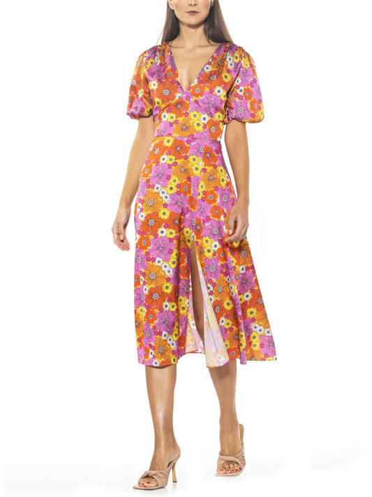 Alexia Admor - Nola Puff Sleeve Fit & Flare Midi Dress - Sz 6