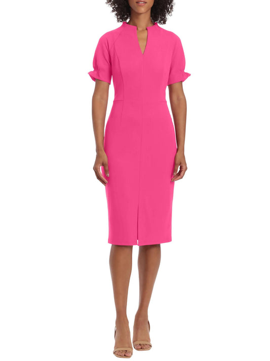 Maggy London - Split Neck Puff Sleeve Midi Sheath Dress - Sz 2