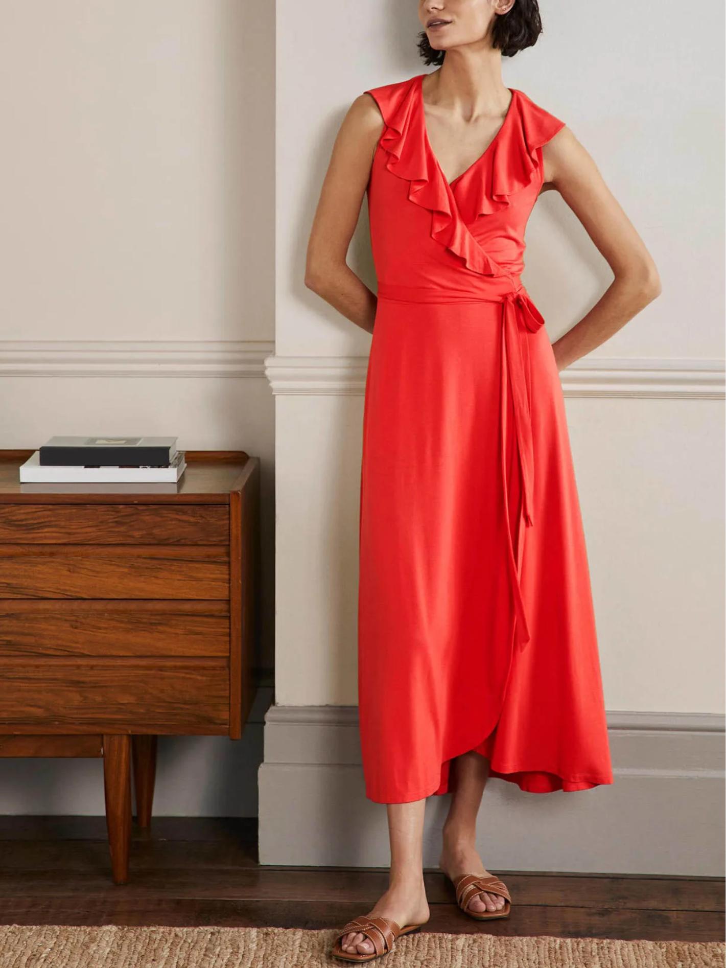 Boden - Saskia Wrap Ruffle Neck Jersey Maxi Dress - Sz 12