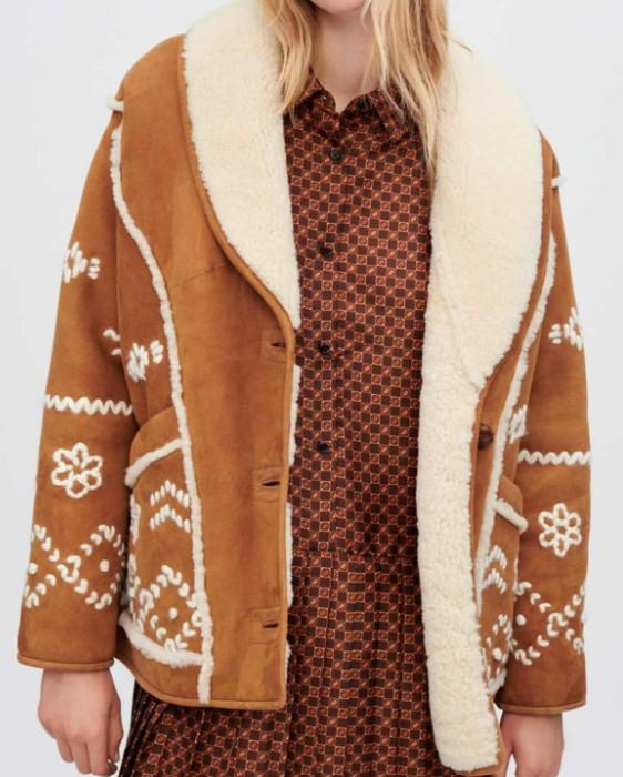 Maje - Embroidered Shearling Coat - Sz L