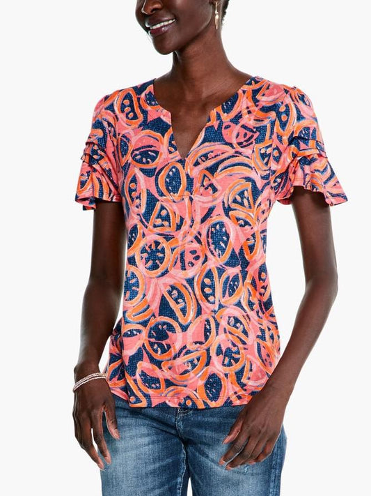 NIC+ZOE - Fruit Toss Split Neck Tee - Sz S