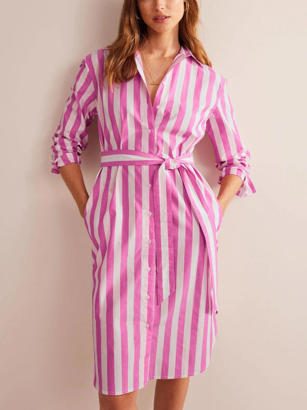Boden - Relaxed Long Sleeve Cotton Midi Shirt Dress - Sz 8