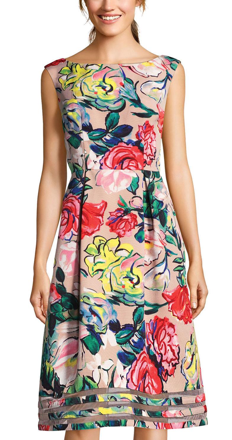 Adrianna Papell - Cap Sleeve Crew Neck Floral A-Line Dress - Sz 8