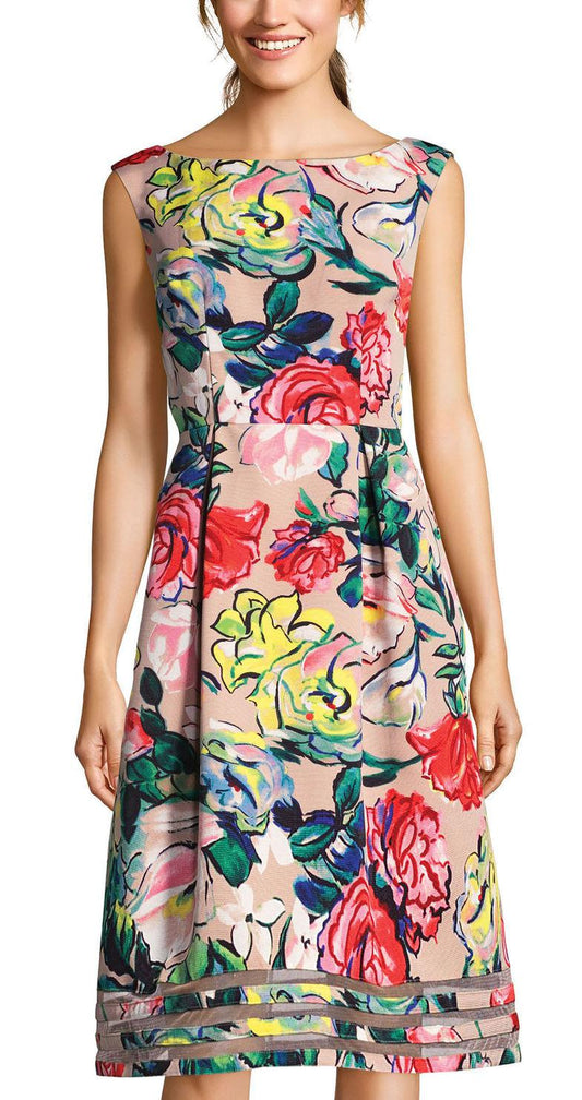 Adrianna Papell - Cap Sleeve Crew Neck Floral A-Line Dress - Sz 8