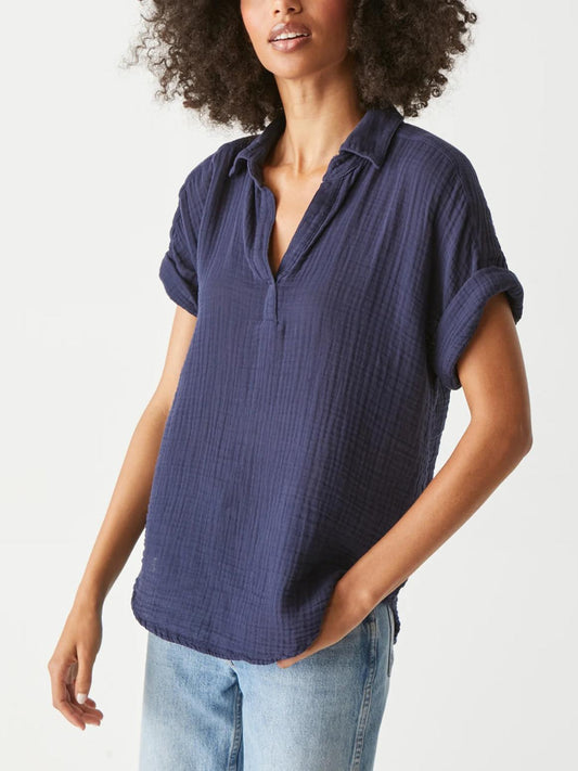 Michael Stars - Gigi Gauze Popover Short Sleeve Top - Sz M