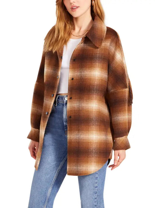 Steve Madden - Fringe Detailed Plaid Wool Blend Jacket - Sz S