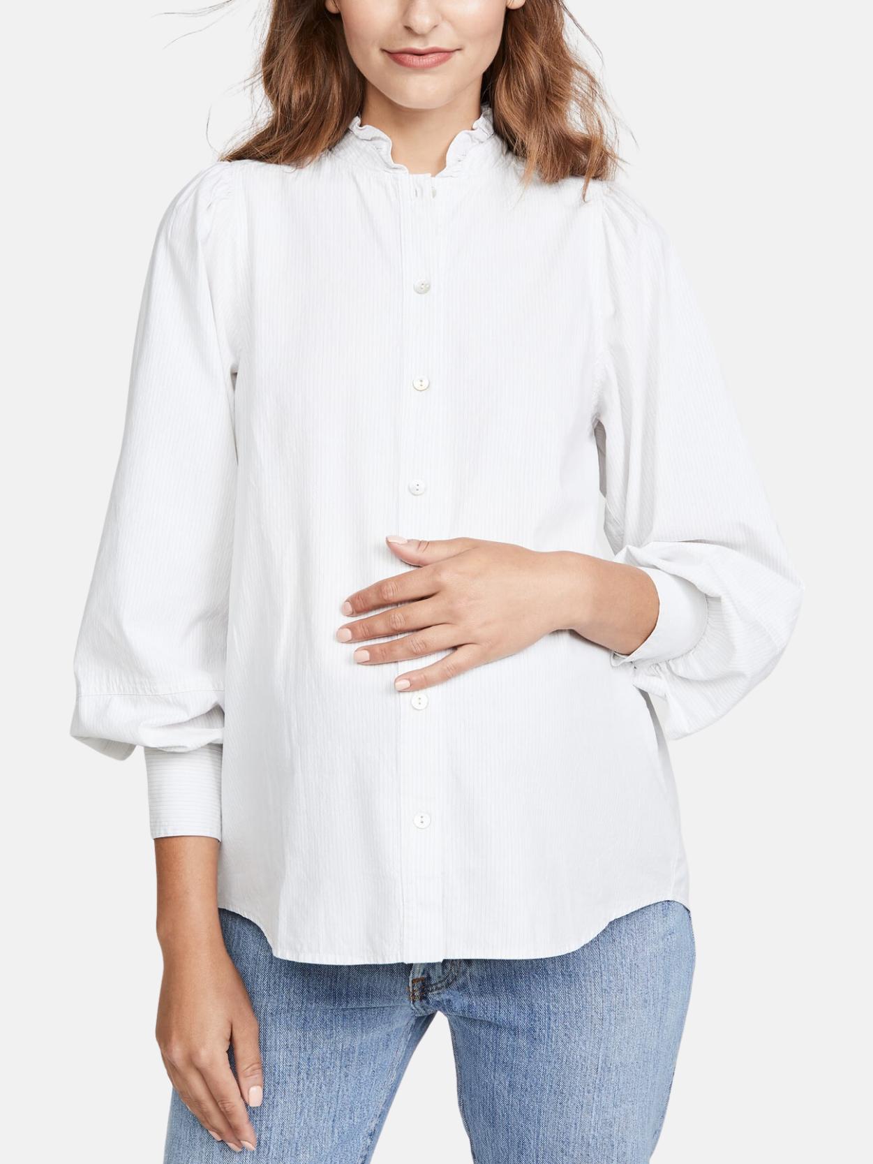 Hatch - The Sienna Ruffle Collar Button-Down Maternity Blouse - Sz SM