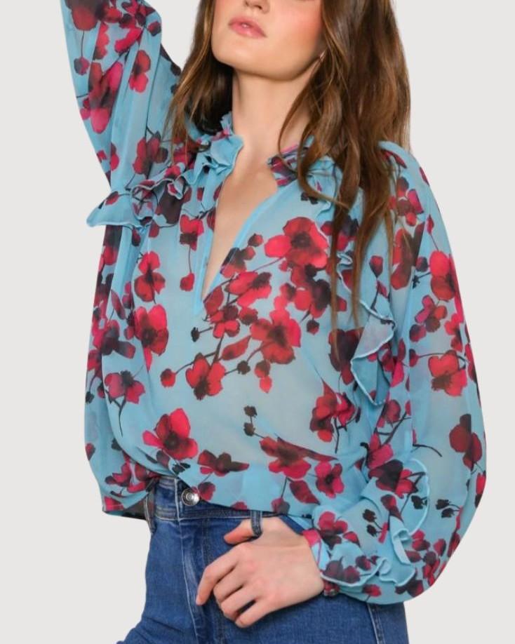 Hutch - V-Neck Ruffle Hayes Top - Sz M