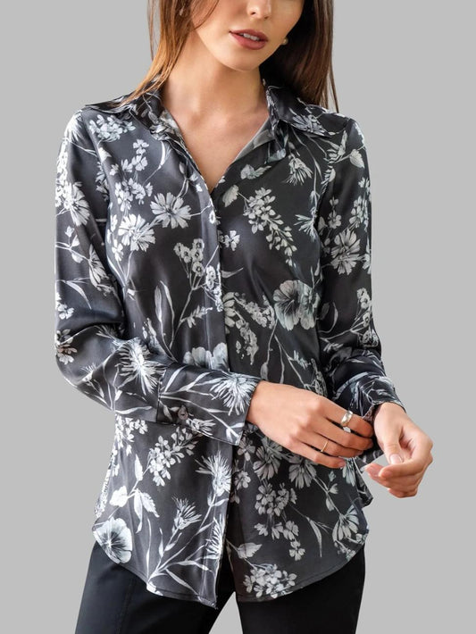 Farinaz Taghavi - Attitude Long Sleeve Silk Button-Down Shirt - Sz 10