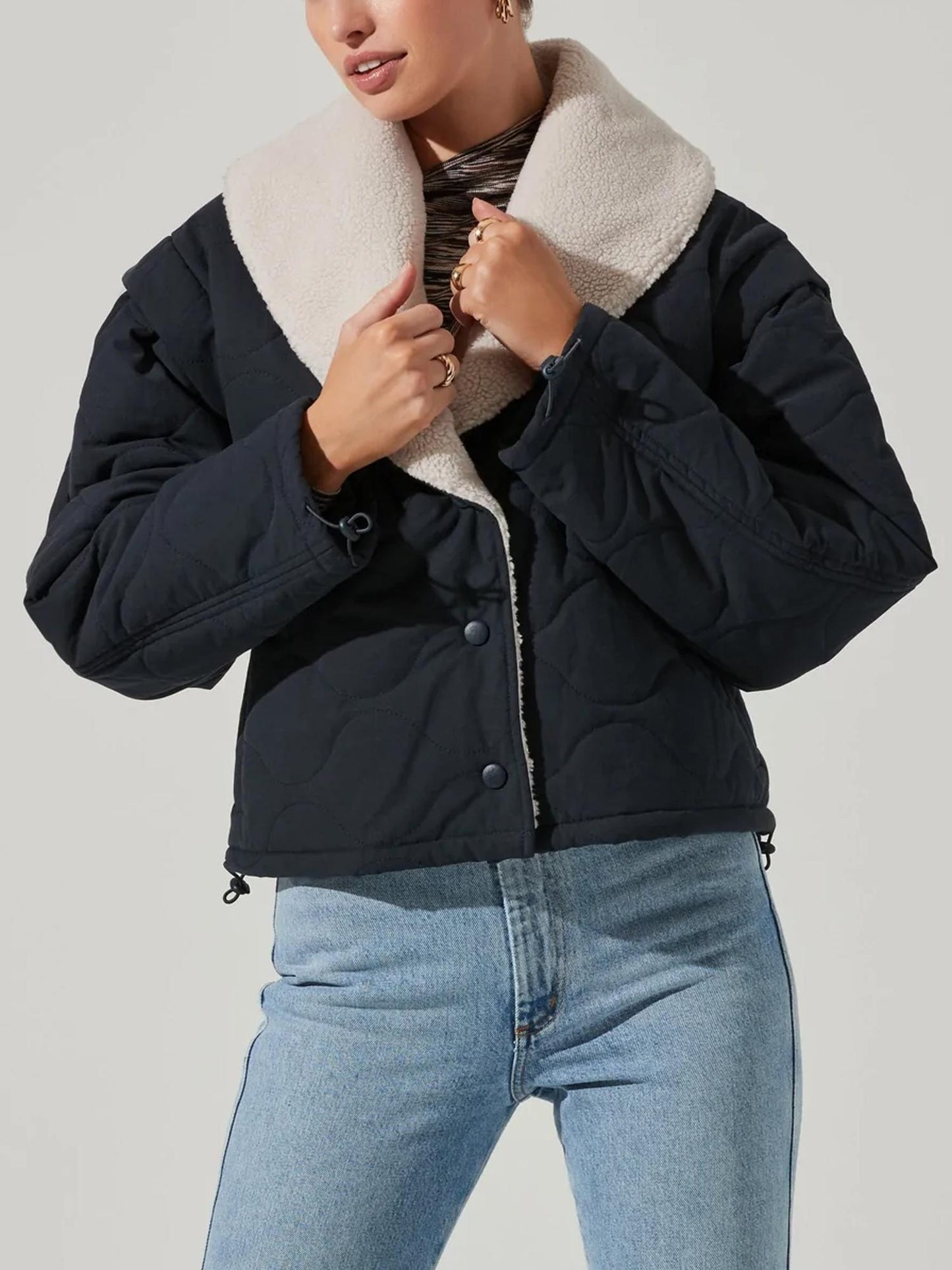 ASTR the Label - Nadine Quilted Faux Shearling Jacket - Sz XS