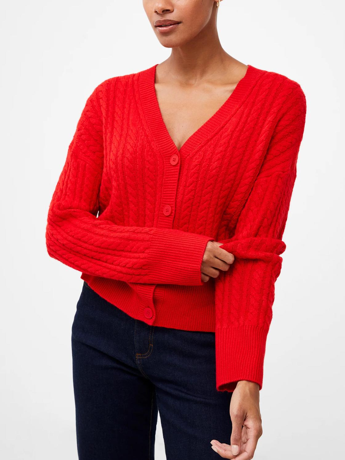 French Connection - Babysoft Cable Knit V-Neck Long Sleeve Cardigan - Sz S