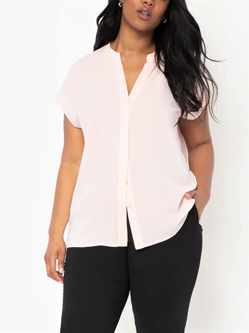 Eloquii - Notch Collar Short Sleeve Split Neck Blouse - Sz 22W