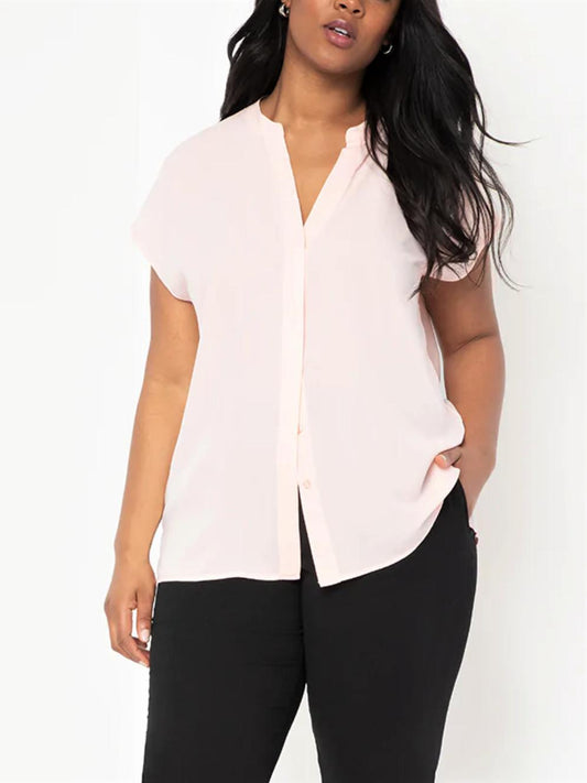 Eloquii - Notch Collar Short Sleeve Split Neck Blouse - Sz 22W