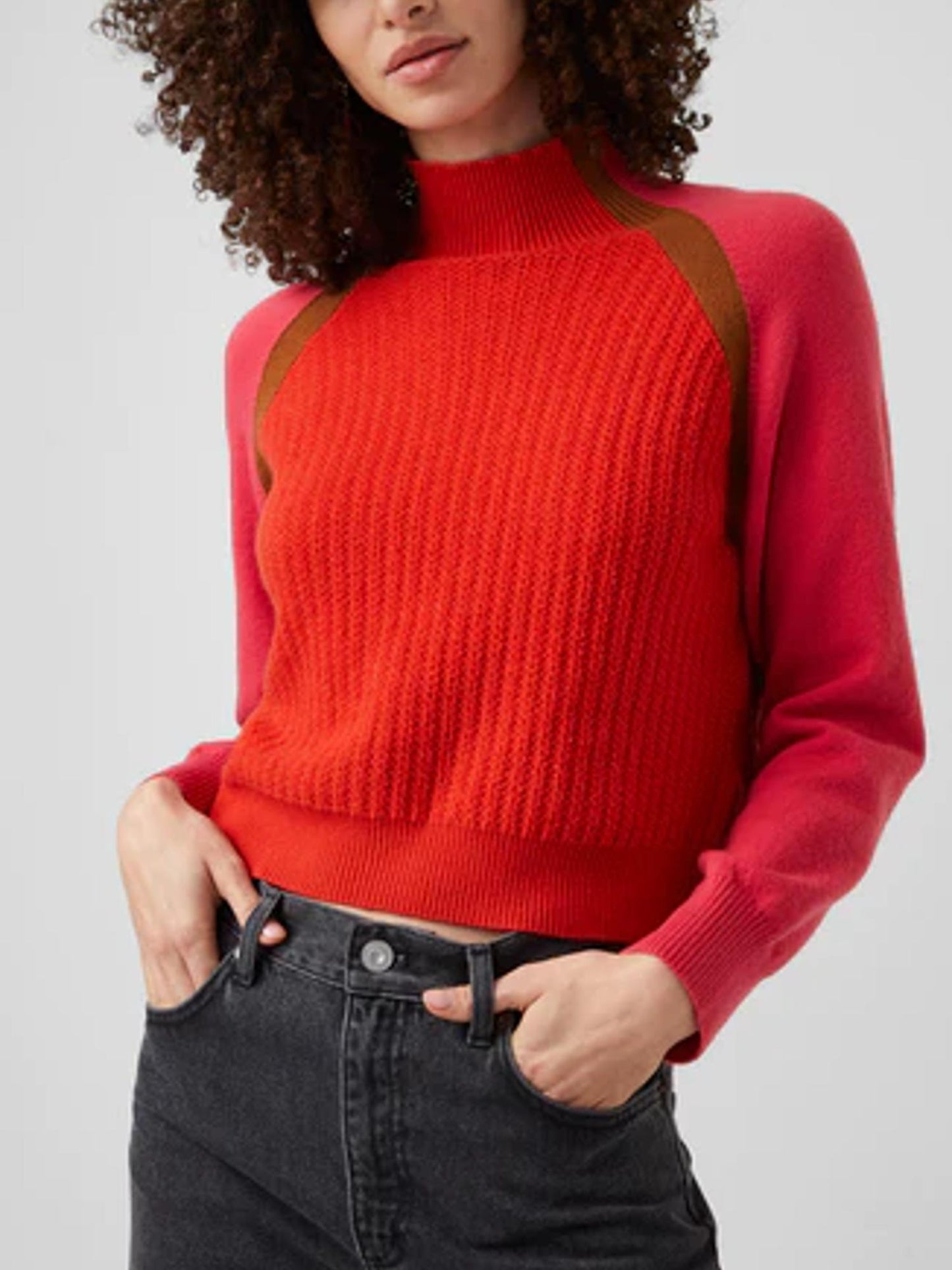 French Connection - Babysoft Colorblock High Neck Sweater - Sz XS