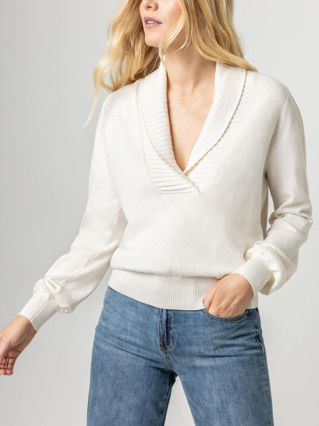 Lilla P - Shawl Collar Cotton Cashmere Blend Pullover Sweater - Sz M