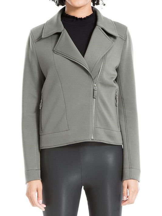 Max Studio - Solid-Hued Biker Jacket - Sz L