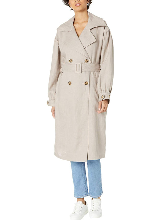 Avec Les Filles - Linen Double Breasted Trench Coat with Removable Belt - Sz S