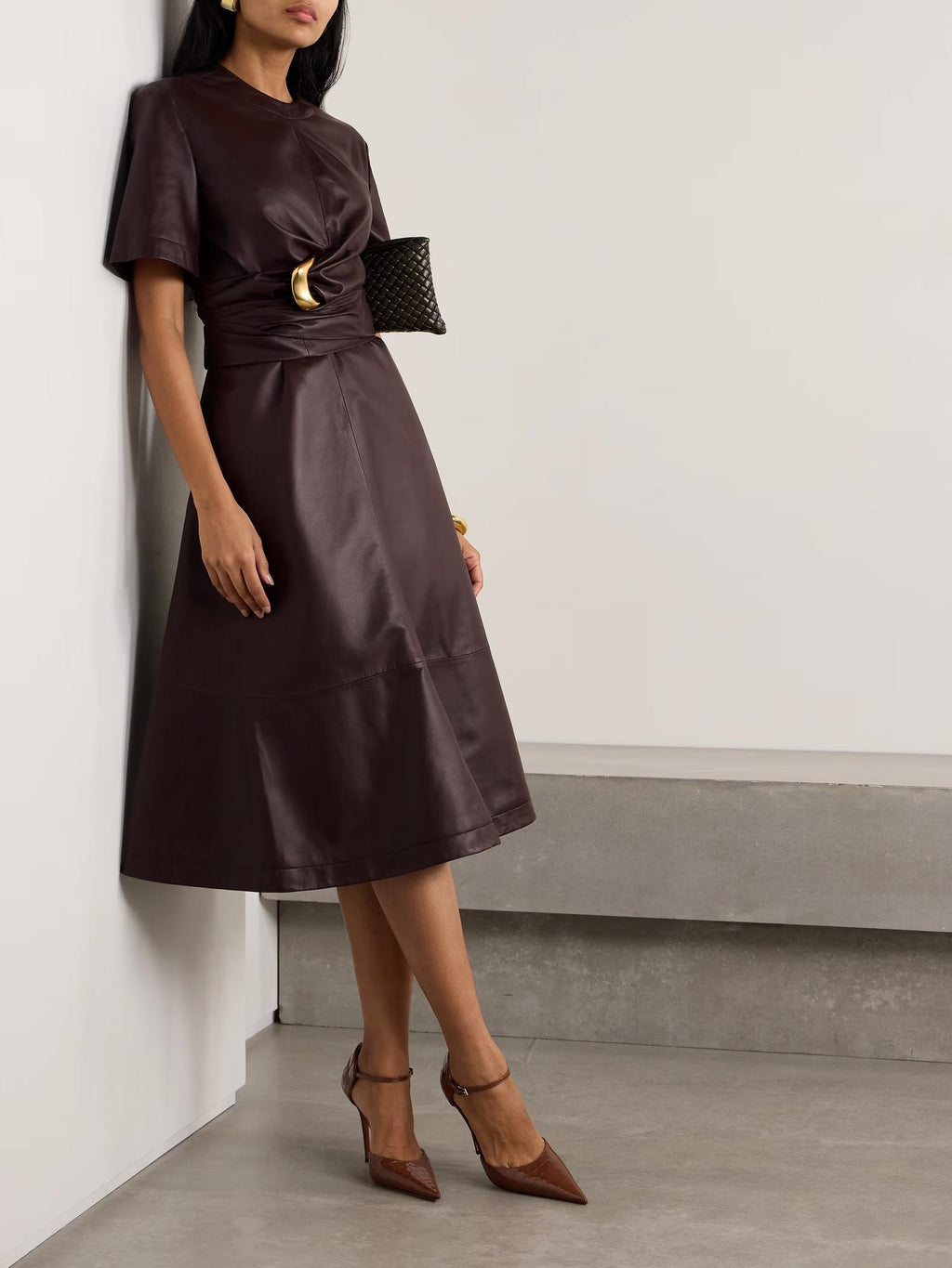 Altuzarra - Honey Embellished Draped Leather Midi Dress