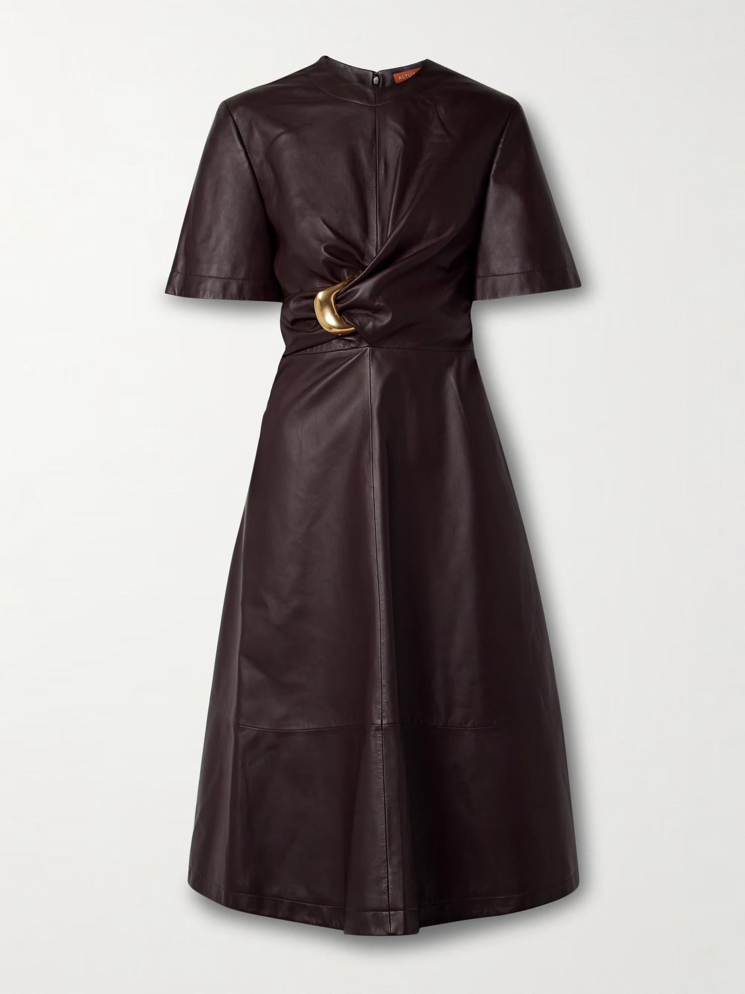Altuzarra - Honey Embellished Draped Leather Midi Dress