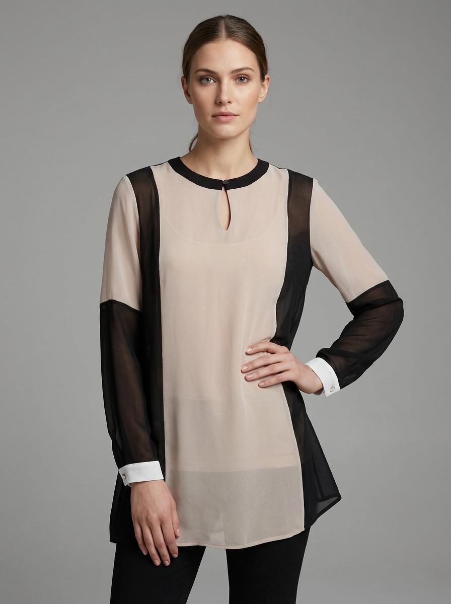 Calvin Klein - Semi-Sheer Colorblock Long Sleeve Tunic - Sz 1X