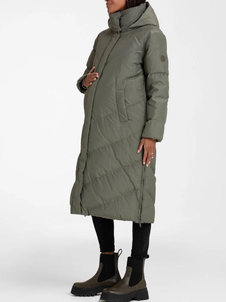Seraphine - Adena Quilted Maternity and Babywearing Long Puffer Coat - Green