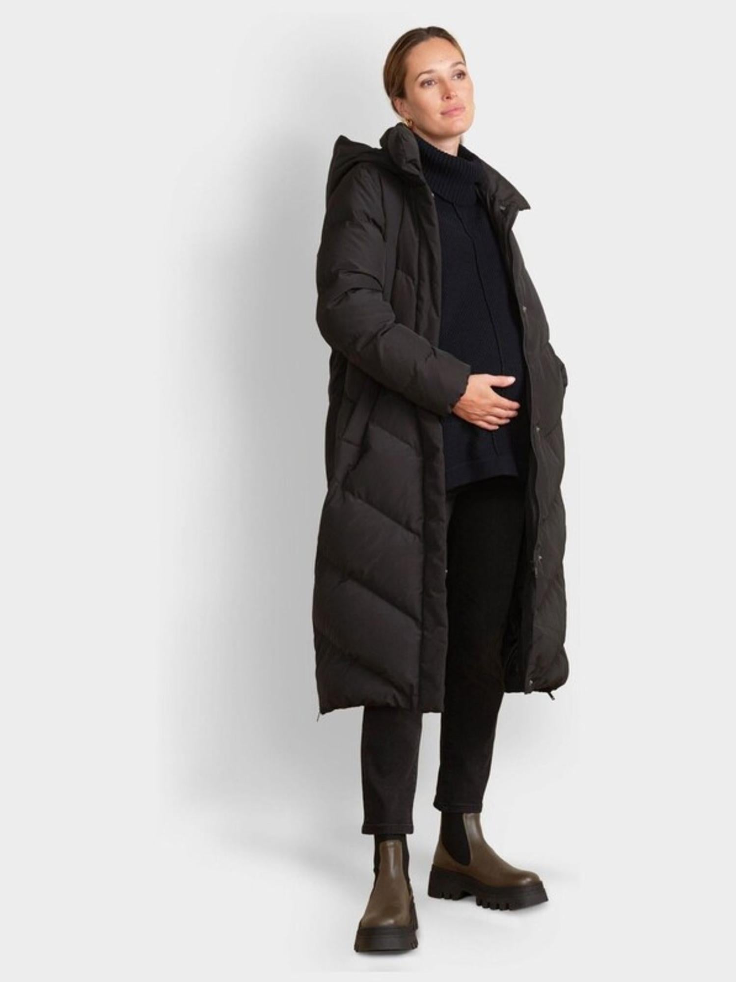 Seraphine - Adena Quilted Maternity and Babywearing Long Puffer Coat - Black