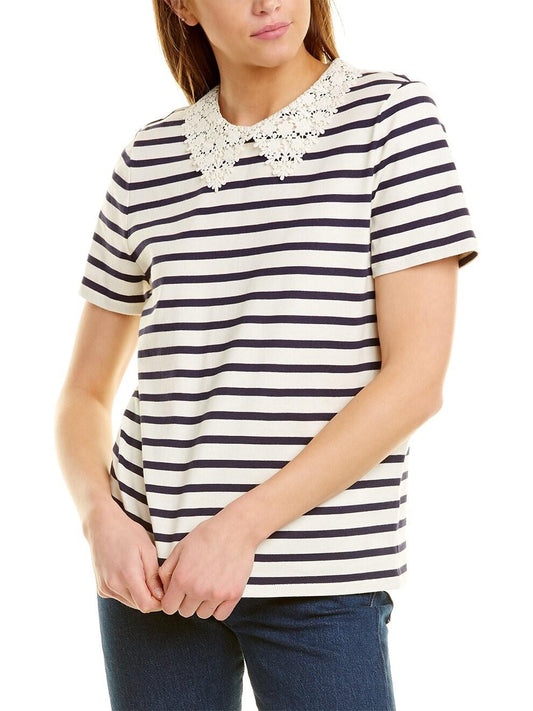 Kate Spade New York - Lace Collar Striped T-Shirt - Sz M