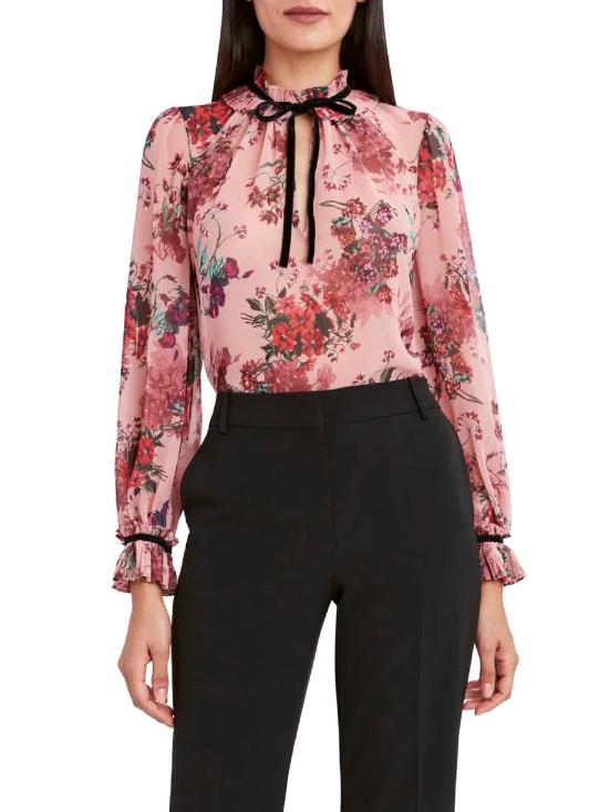 BCBG Maxazria - Tie Neck Long Sleeve Blouse - Sz M