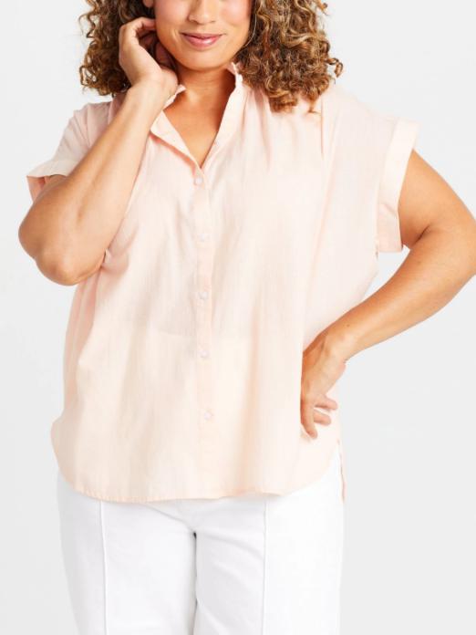 Brass - Frill Collar Short Sleeve Top - Sz L