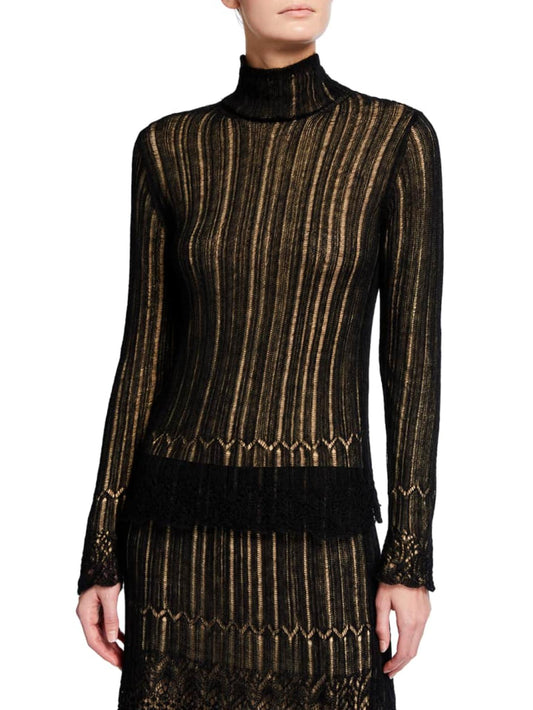 Vince - Ladder Stitch Turtleneck Long Sleeve Pullover - Sz S