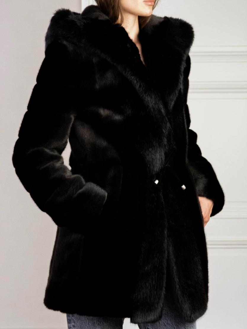 FAZ - Hooded Faux-Fur Coat - Sz S