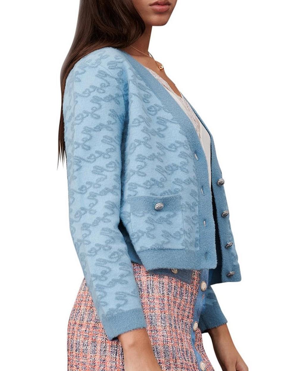 Maje - Moetic Jacquard Knit V-Neck Cropped Cardigan - Sz L