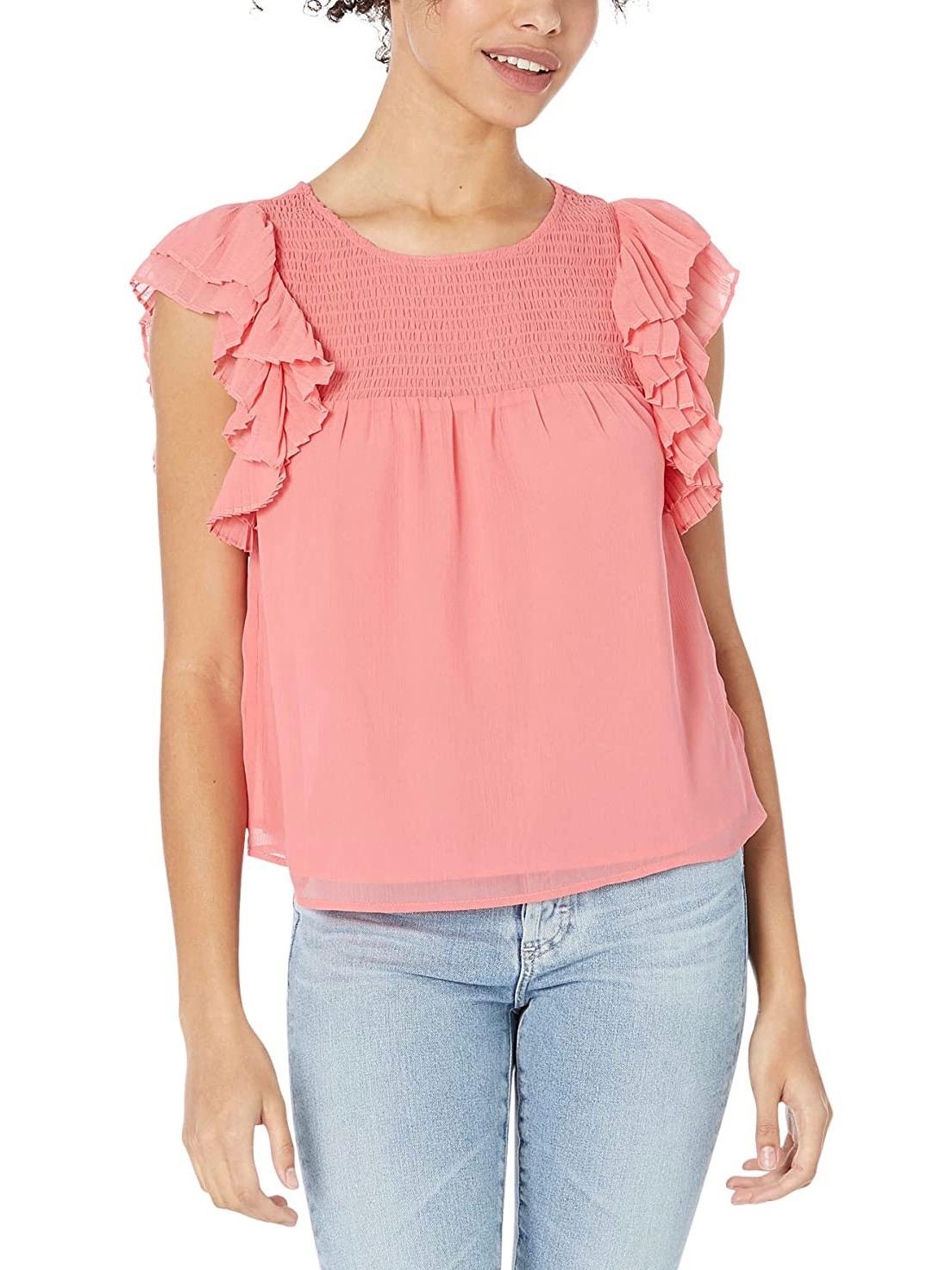 BB Dakota - Smocked Yoke Flutter Sleeve Blouse - Sz L